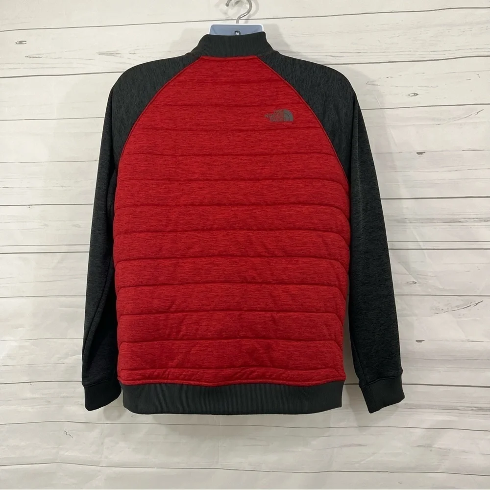 The North Face Red Gray Zipper Quilted Bomber Insulated Jacket